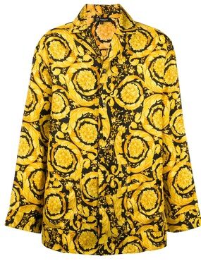Versace Black and Yellow Baroque Print Silk Blouse - Size 1 (XS)